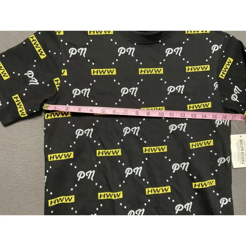 Parish Nation Boys Medium Graphic‎ Tee Black Yellow PN HWW Logo Print Shirt